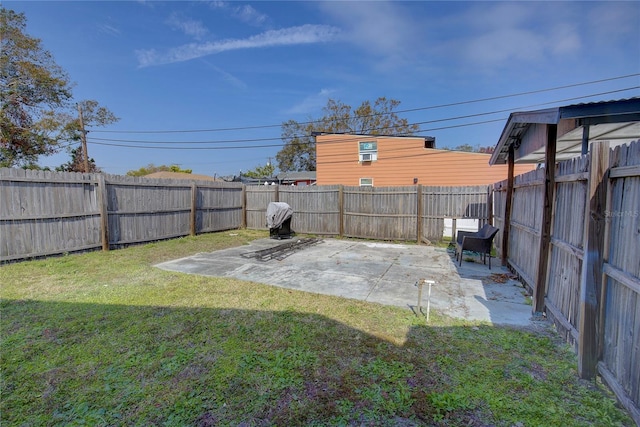 view of yard featuring a fenced backyard and a patio