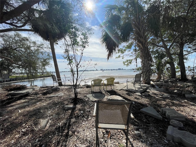 view of yard with a water view