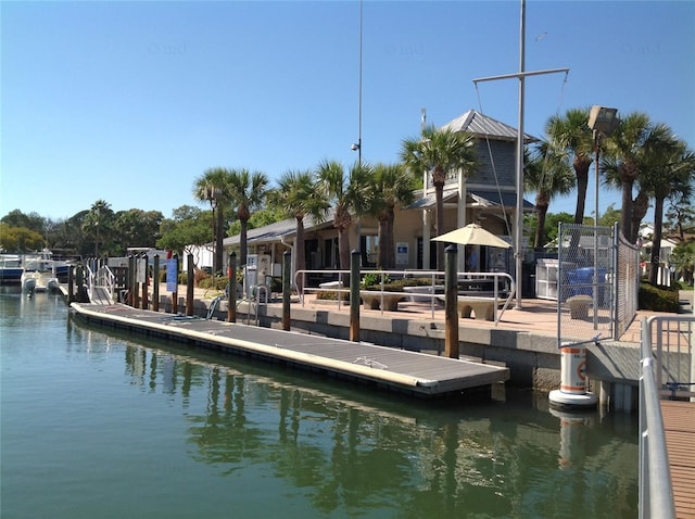 view of dock with a water view