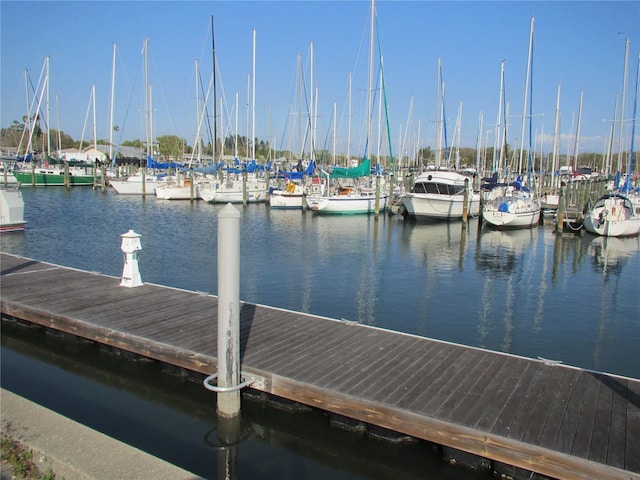 view of dock with a water view