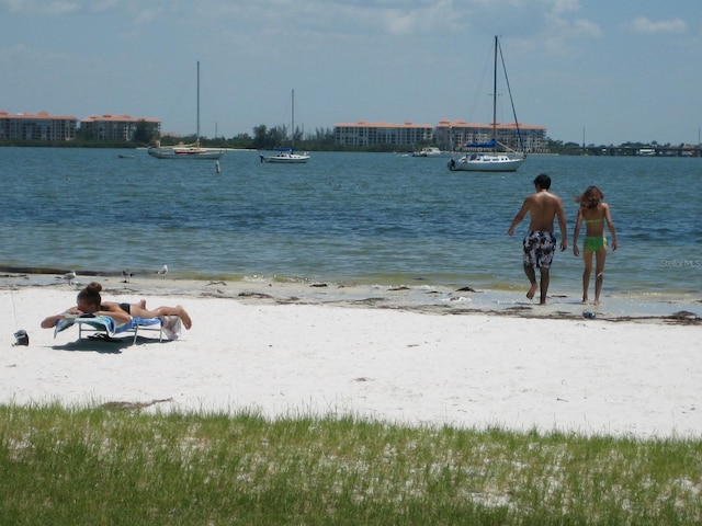 view of water feature with a view of the beach