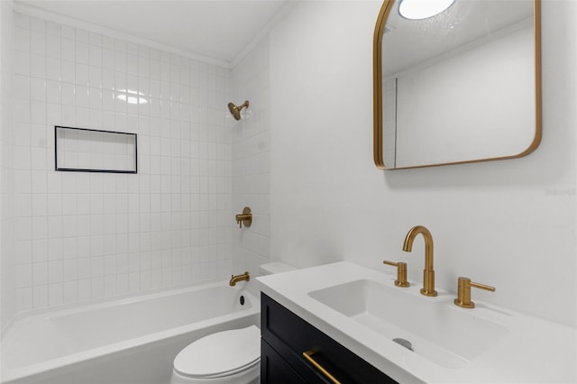 full bathroom featuring vanity, shower / bathtub combination, and toilet