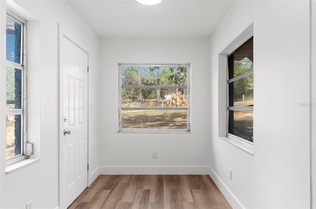 interior space with light hardwood / wood-style floors