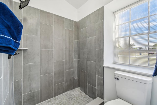 bathroom with toilet and tiled shower