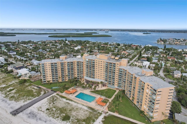 aerial view featuring a water view