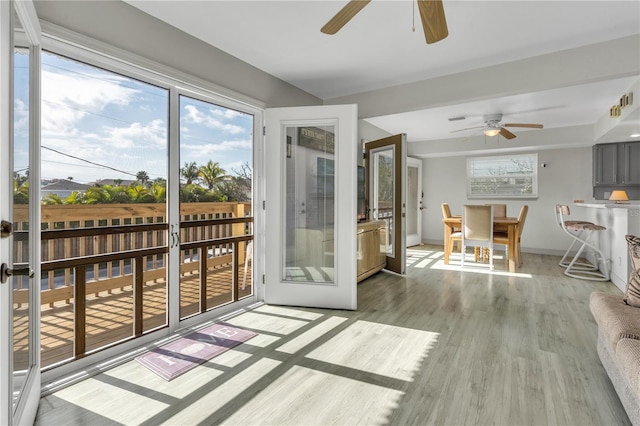 sunroom / solarium with ceiling fan