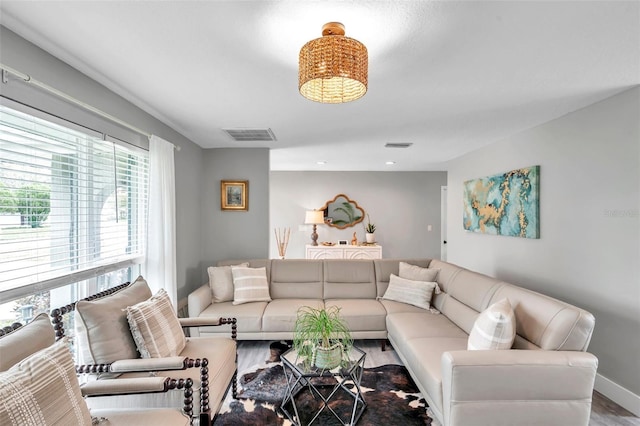 living room with hardwood / wood-style floors