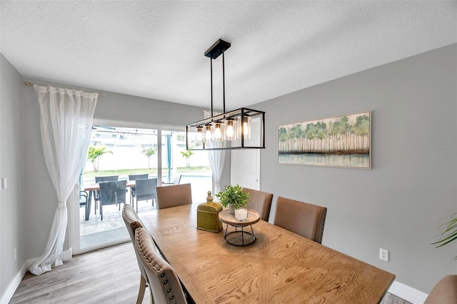 dining space with a textured ceiling and light hardwood / wood-style floors