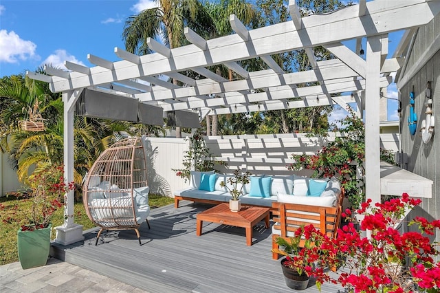 deck with a pergola and outdoor lounge area