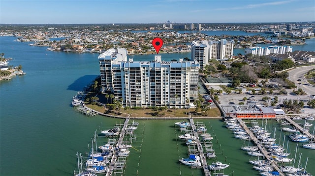 aerial view featuring a water view