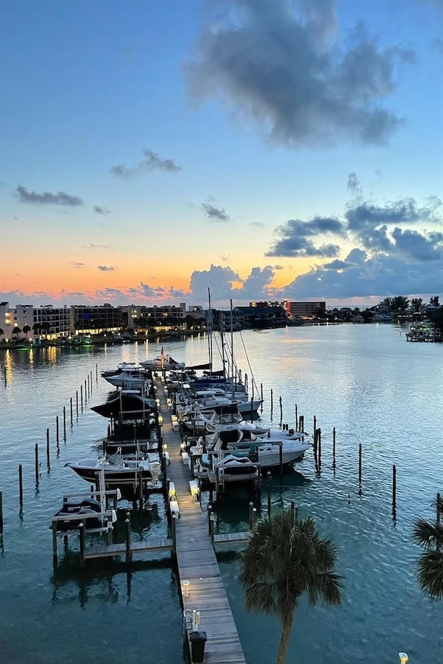 view of dock featuring a water view