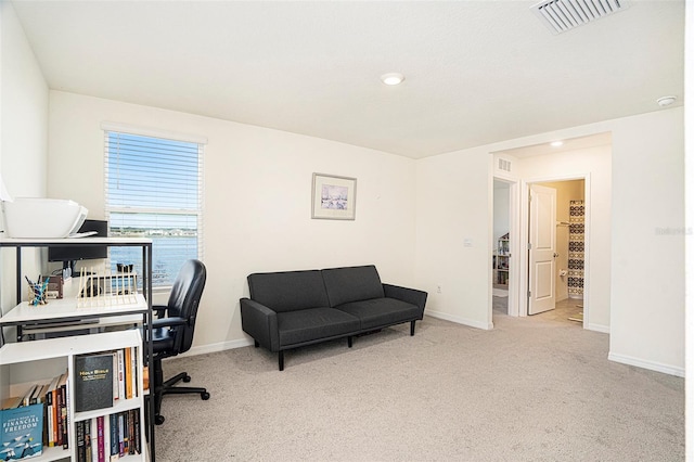 office with light colored carpet