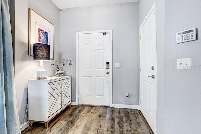 entryway with hardwood / wood-style floors