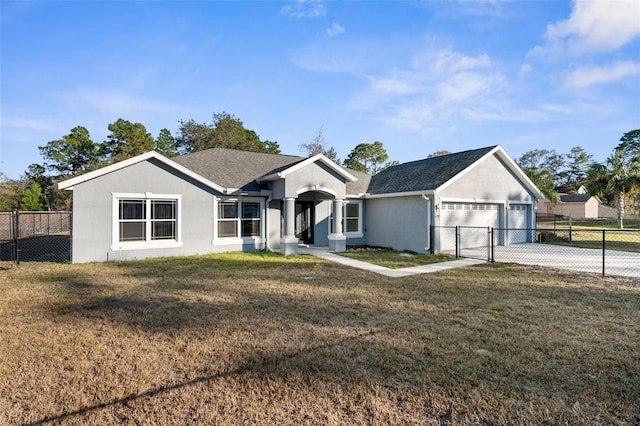 ranch-style house with a front lawn and a garage