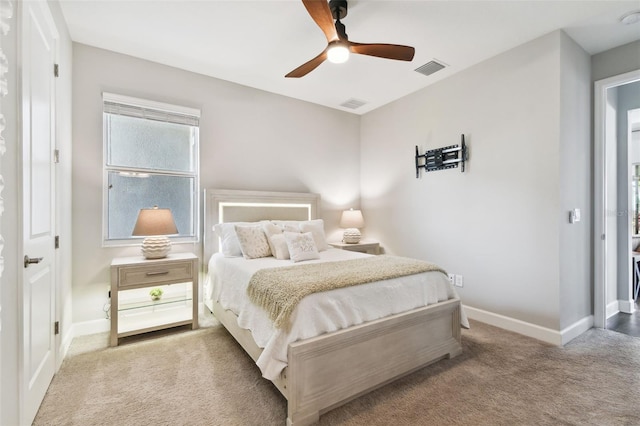 5226 Lake Venice Dr, Wimauma, FL 33598 - bedroom featuring visible vents, carpet floors, baseboards, and a ceiling fan