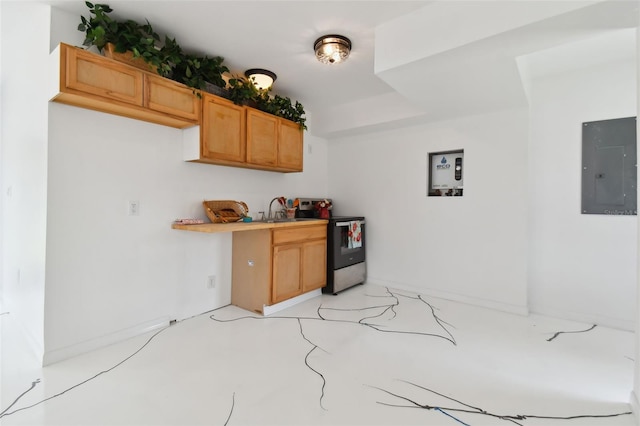 kitchen featuring electric panel, sink, and stainless steel electric range