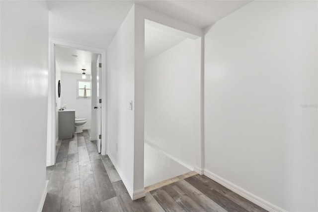 hallway featuring dark hardwood / wood-style flooring