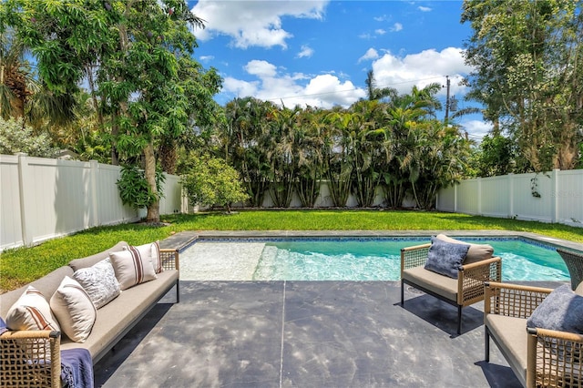 2246 Fiesta Dr, Sarasota, FL 34231 - view of swimming pool with an outdoor hangout area, a fenced backyard, and a patio