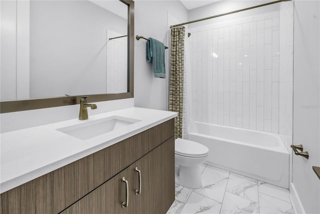 2246 Fiesta Dr, Sarasota, FL 34231 - bathroom with vanity, shower / tub combo, and marble finish floors
