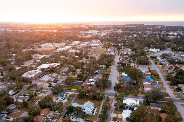 view of aerial view at dusk