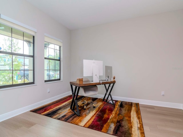 office space with hardwood / wood-style floors