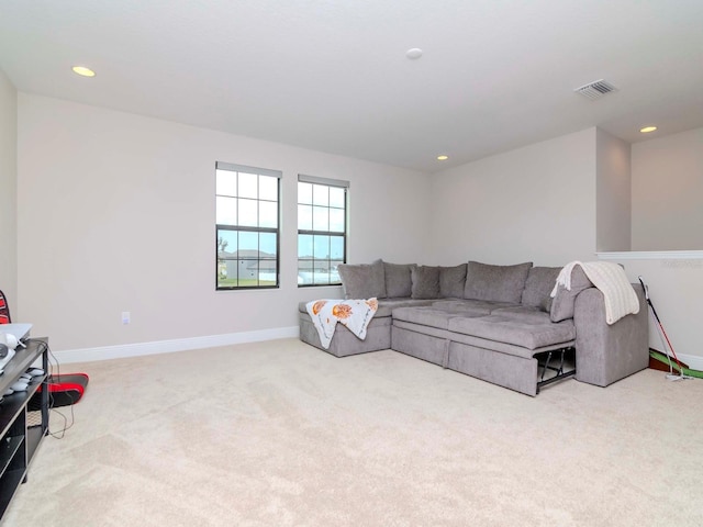 living room with light carpet