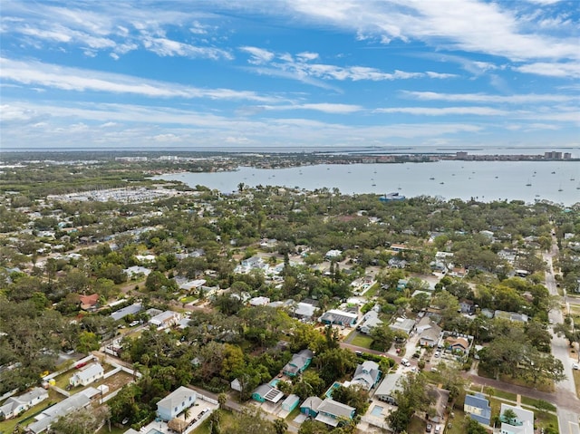 aerial view featuring a water view