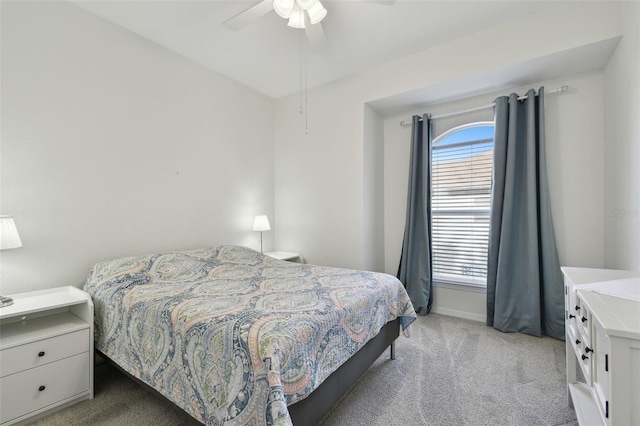 bedroom featuring carpet flooring and ceiling fan