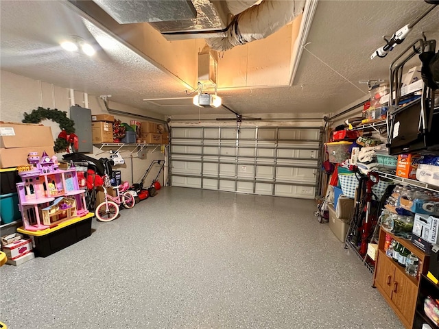 garage with a garage door opener