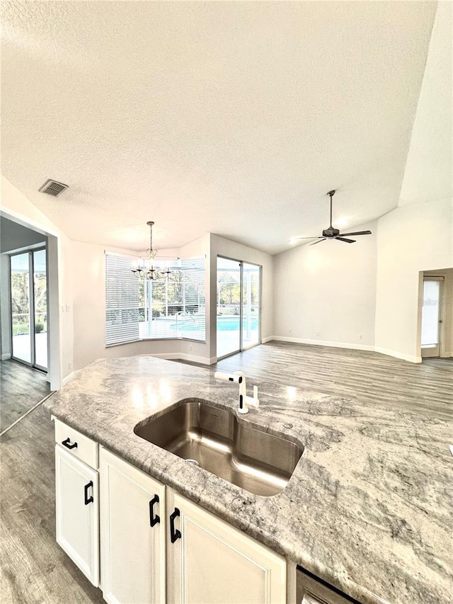 kitchen featuring open floor plan, plenty of natural light, visible vents, and a sink