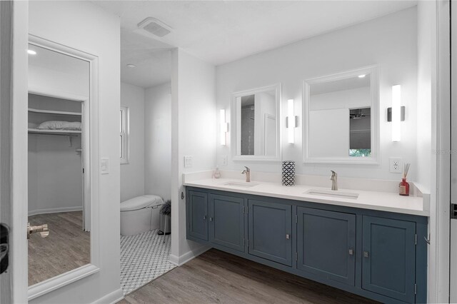 bathroom featuring vanity and hardwood / wood-style floors