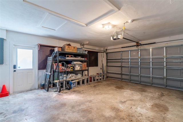 garage with a garage door opener