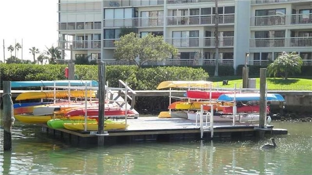 view of dock with a water view