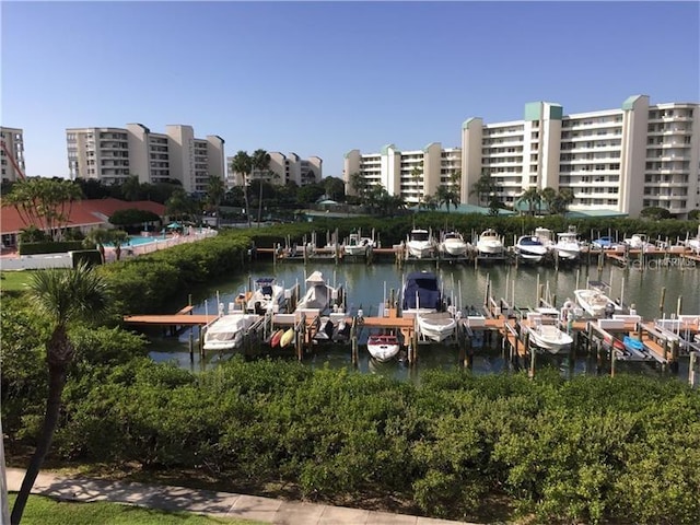 water view with a boat dock