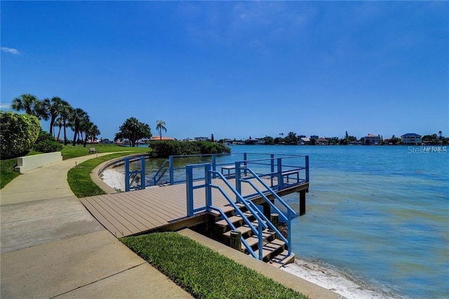 view of dock with a water view