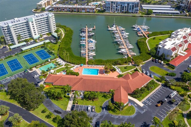 aerial view with a water view