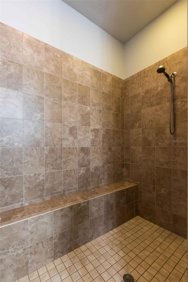 bathroom with a tile shower