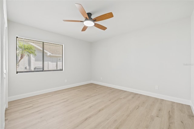 unfurnished room with ceiling fan and light hardwood / wood-style floors