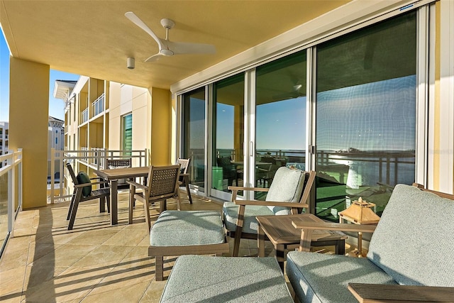 balcony with ceiling fan