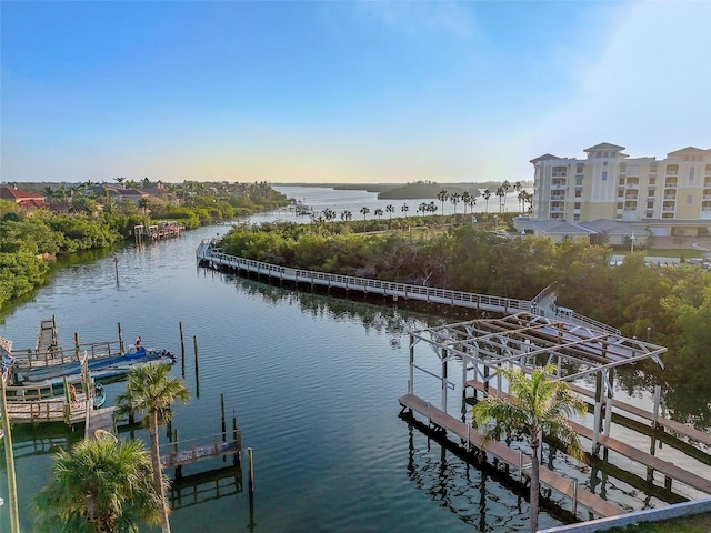 view of dock with a water view