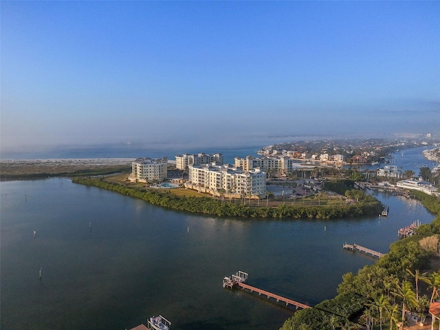 aerial view featuring a water view