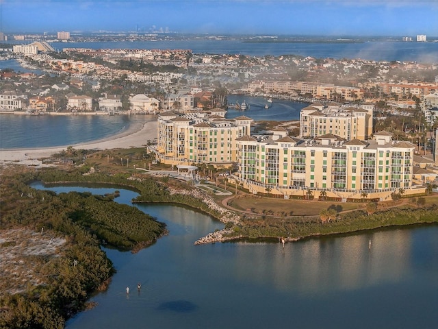 aerial view featuring a water view