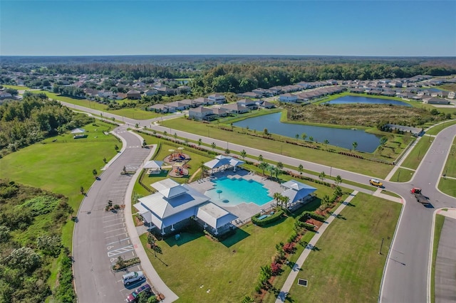 aerial view with a water view