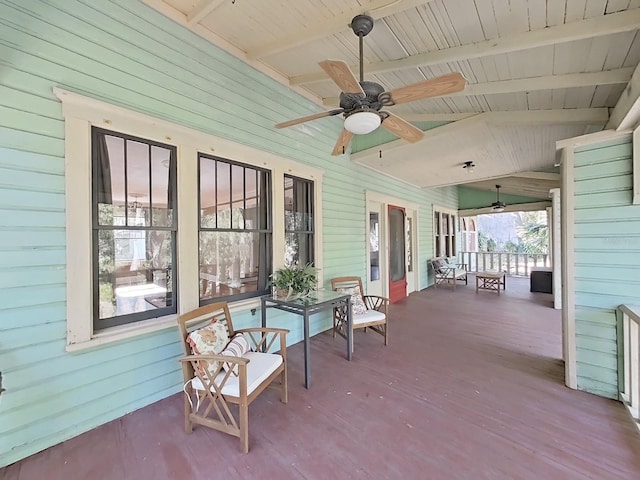 view of patio featuring a porch and ceiling fan