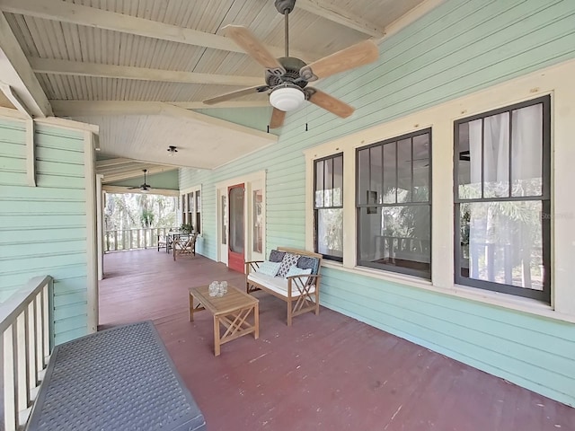 view of patio / terrace with a porch and ceiling fan