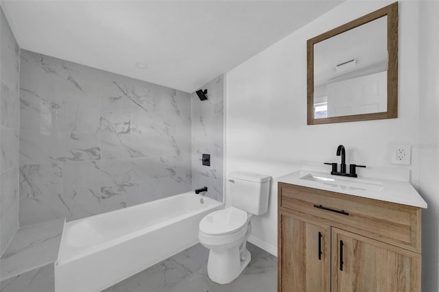 full bathroom with vanity, toilet, and tiled shower / bath combo