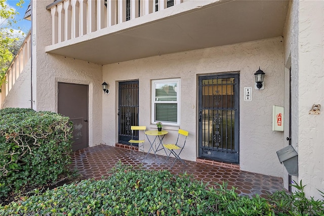 doorway to property with a balcony