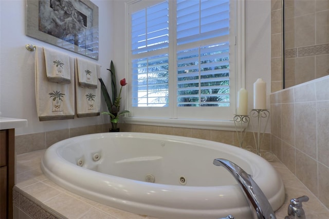 bathroom featuring a relaxing tiled tub