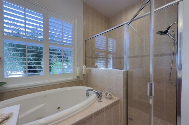 bathroom with plus walk in shower