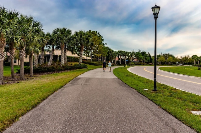 view of property's community featuring a lawn